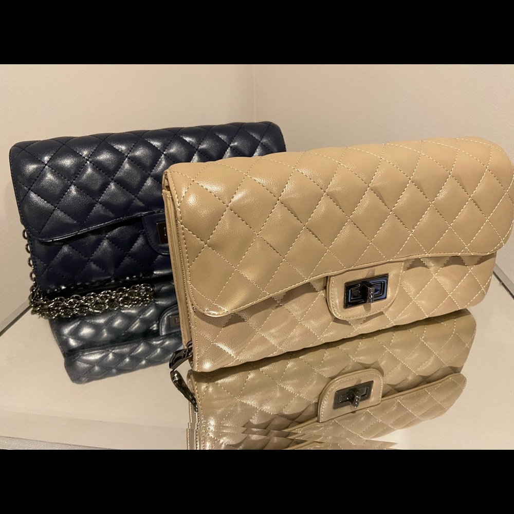 Elegant Quilted Shoulder Bag - Beige and Black